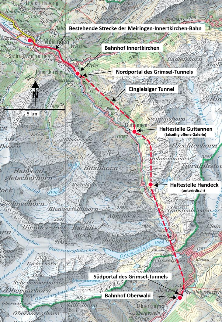 Die Linienführung des Grimseltunnels.